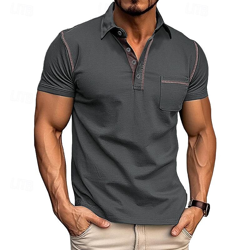 Herren Poloshirt aus Baumwolle Golfhemd Arbeit Casual Kargen Kurzarm Basic Modern Farbblock Patchwork Taste Frühling Sommer Regular Fit Wein Dunkelgrau Schwarz Weiß Königliches Blau Grün Poloshirt 2025 - $18.99 –P13