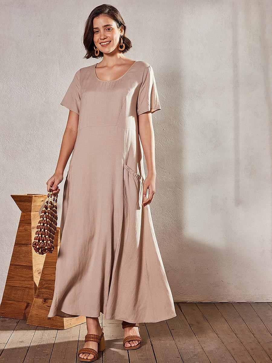 Dámské Světlá růžová Nebeská modř Khaki Léto Maxi dlouhé šaty Maxi šaty Bavlněné lněné šaty Volnočasové šaty Jednobarevné Denní Volný Tričkový 2025 - $26.99 –P5