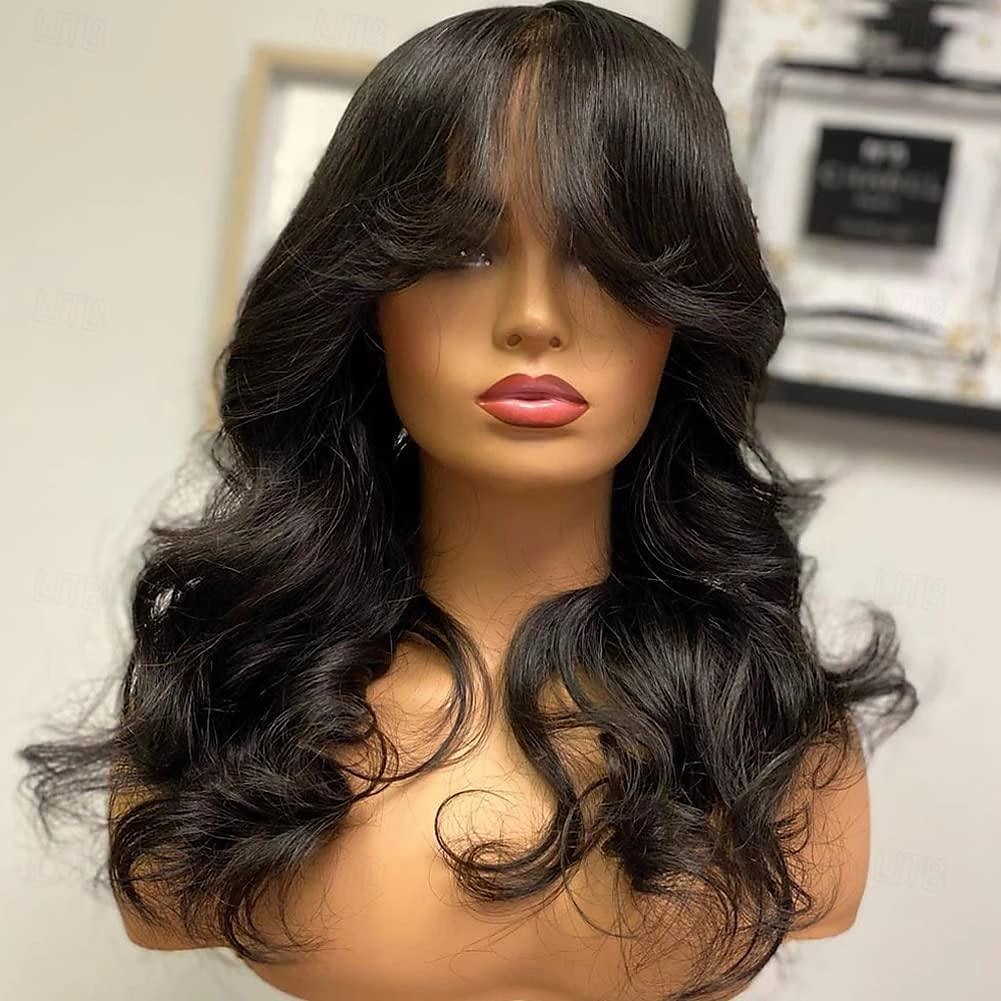 perruques de vague de corps avec frange cheveux humains ondulés pleine machine faite perruque de cuir chevelu aucune perruque avant de dentelle pour les femmes noires 8-30 pouces cheveux vierges de 2025 ? $86.99 –P2