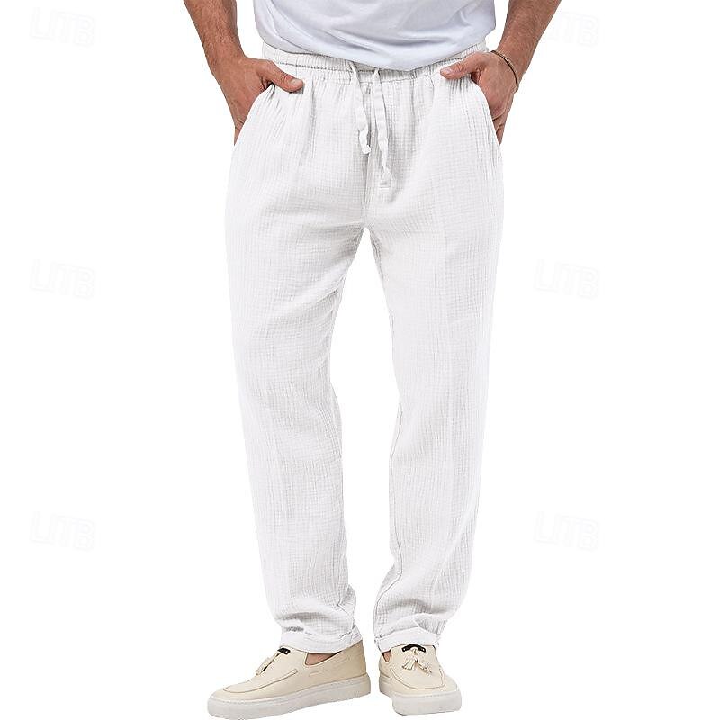 Pánské Kalhoty Plážové šortky Kalhoty pro volný čas Kalhoty Seersucker Šňůrky Elastický pas Straight-Leg Bez vzoru Pohodlné Prodyšné Denní Dovolená Streetwear Módní Na běžné nošení Černá Bílá 2025 - $20.99 –P1