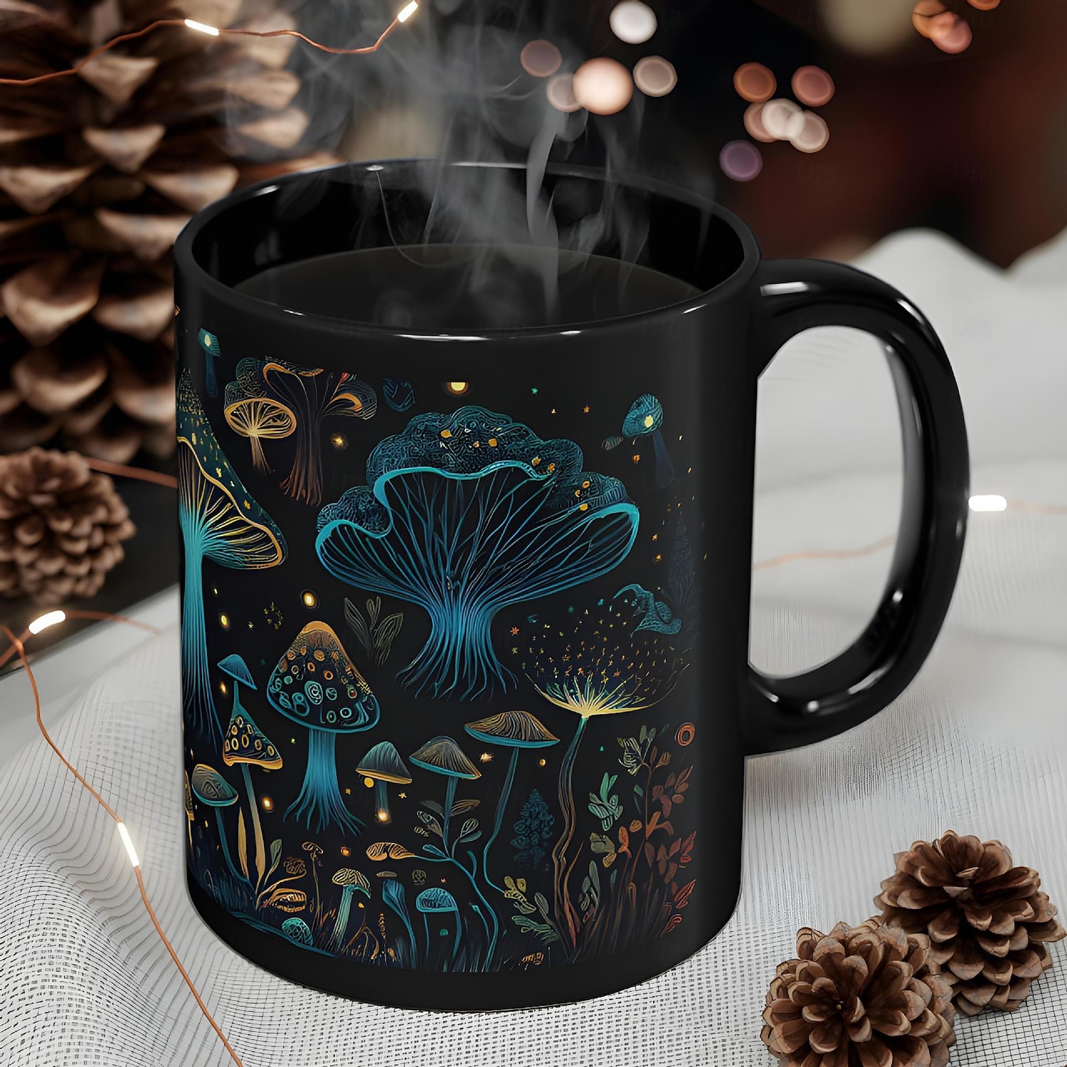 tazza di funghi magici, tazza di funghi, tazza di caffè con funghi neri, tazze di caffè novità, graziosi regali di funghi bioluminescenti, regali per gli amanti dei funghi del 2025 a $19.99 –P2