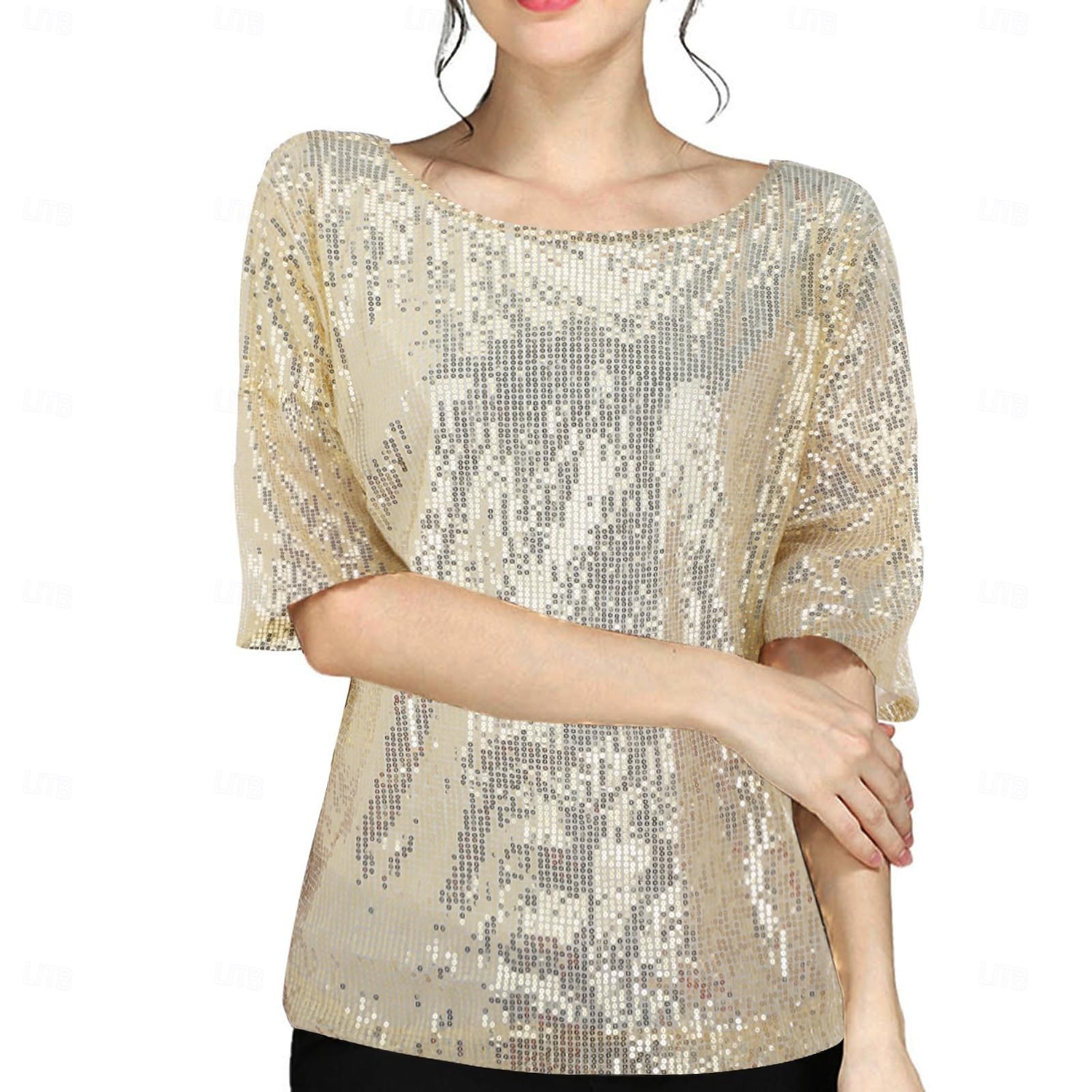Retro Vintage Disco 1980s T-shirt Sequins Round Neck Women's Carnival Masquerade Party Bachelorette Party Adults T-shirt 2025 - $22.99 -P6