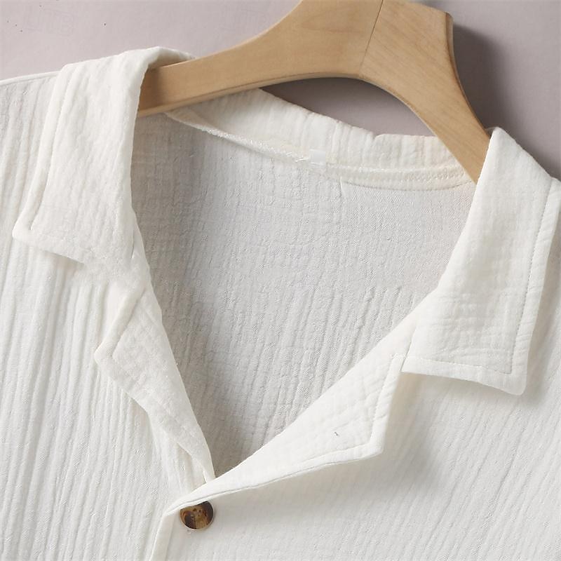 Per uomo Camicia Camicia di lino Camicia bianca di cotone Camicia Estiva Camicia da Spiaggia Camicia in cotone e lino Semplice Vacanza Camicia hawaiana Bianco Manica Lunga Collo Camp Primavera del 2025 a $27.99 –P8