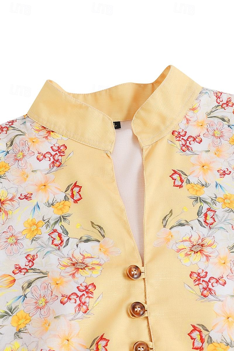 Homme Floral Chemise Chemise boutonnée manche longue Décontractées Usage quotidien Sortie Fin de semaine Printemps été Col Mao Imprimer Bouton bas Jaune Rose Claire Bleu Violet de 2025 ? $26.99 –P2
