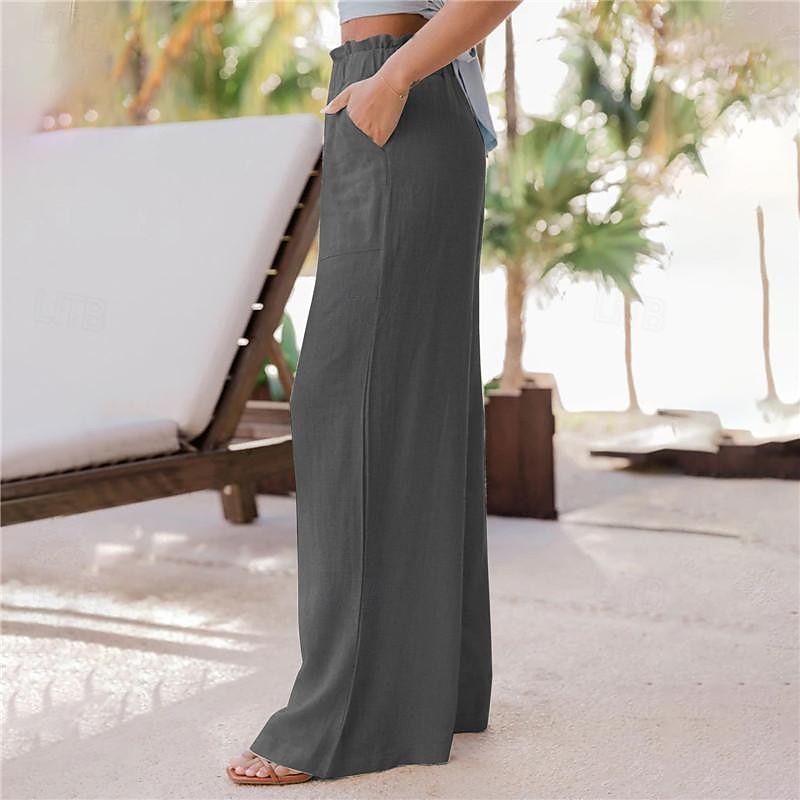 Dames Breed Been Broeken Casual / Dagelijks Lang Effen Zijzakken Elastische tailleband Ademend Comfortabel Inelastisch Uitgaan Weekend Zwart Blozend Roze Lichtgrijs Donkergrijs Lente zomer Normale 2025 - $18.99 –P8