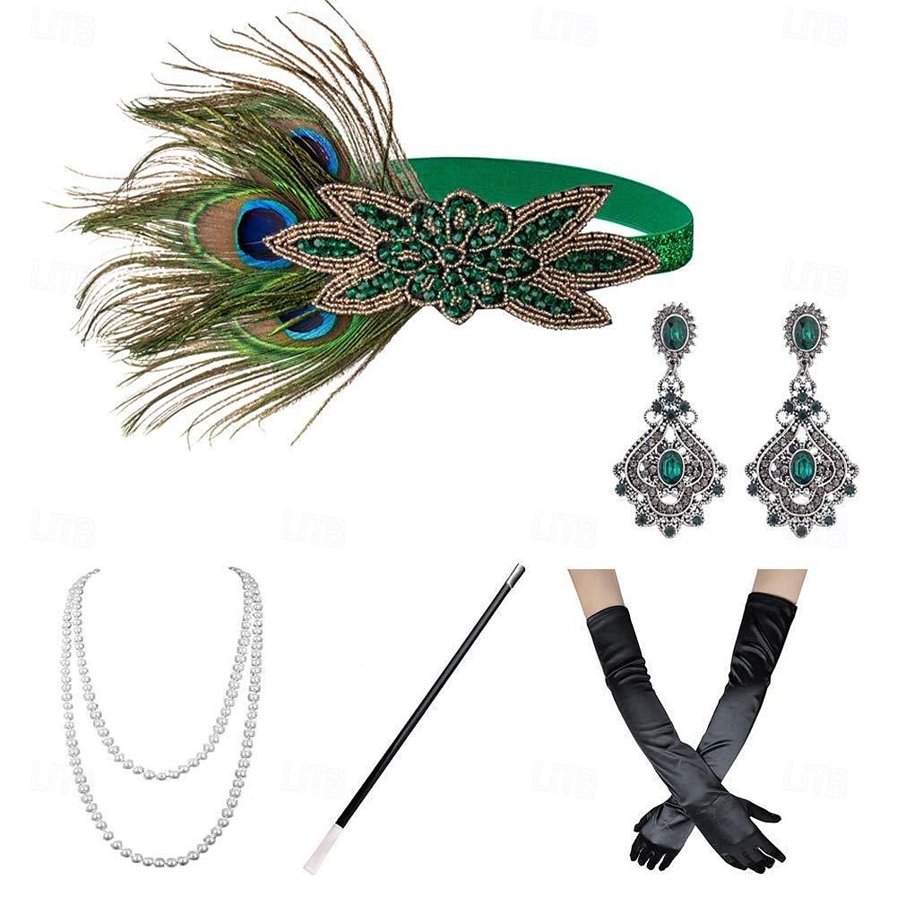 Retro Vintage Goldene Zwanziger 1920er Flapper-Stirnband Zubehörset Der große Gatsby Hochzeitsgast Kostüm Damen Karneval Maskerade Leistung Party / Abend Hochzeitsempfang Erwachsene 1 x 2025 - $24.99 –P8