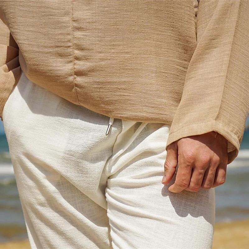Men's Shirt Linen Shirt White Cotton Shirt Summer Shirt Beach Shirt Cotton Linen Shirt Plain Vacation Holiday Black White Khaki Long Sleeve V Neck Spring & Fall Clothing Apparel Button-Down 2025 - $23.99 –P6