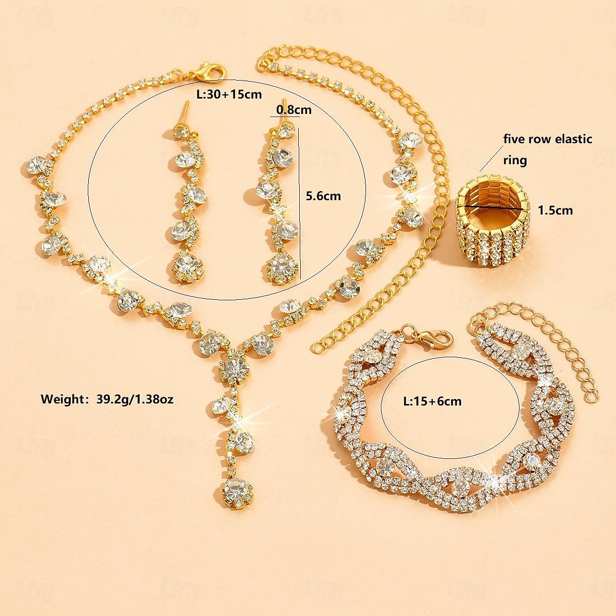 Juego de Joyas 5 piezas Brillante Legierung Anillos Pendientes Collare Pulseras Mujer Elegante Moda Lujo Geométrico Forma Geométrica Conjunto de joyas Para Boda Aniversario Invitado a la boda 2025 - $17.99 -P1
