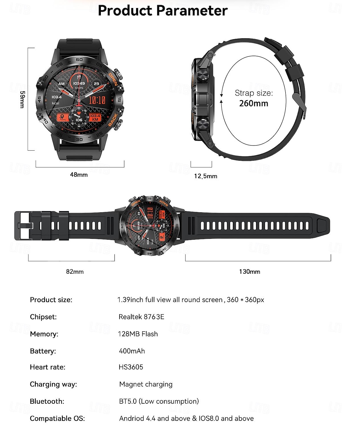 K52 Smart Watch Men 1.39inch IPS Screen Bluetooth Call Custom Dial Heart Rate Health Monitoring Outdoor Sport Smartwatch 2025 - $67.99 –P16