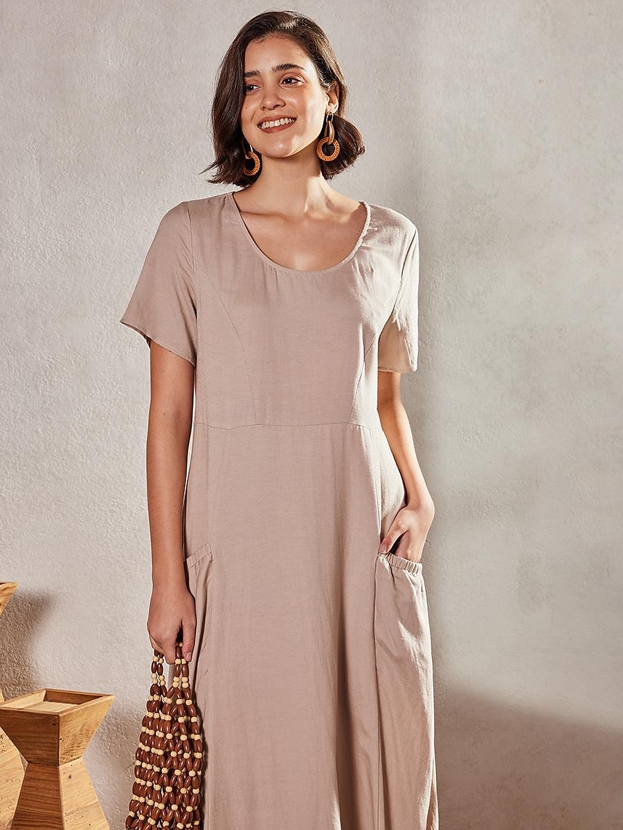 Dámské Světlá růžová Nebeská modř Khaki Léto Maxi dlouhé šaty Maxi šaty Bavlněné lněné šaty Volnočasové šaty Jednobarevné Denní Volný Tričkový 2025 - $26.99 –P6