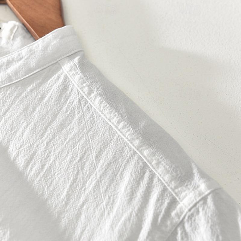 Per uomo Camicia Camicia di lino Camicia in cotone e lino Camicia bianca di cotone Camicia con colletto cinese Camicia con colletto alla coreana Semplice Vacanza Streetwear Bianco Blu reale Grigio del 2025 a $21.99 –P6
