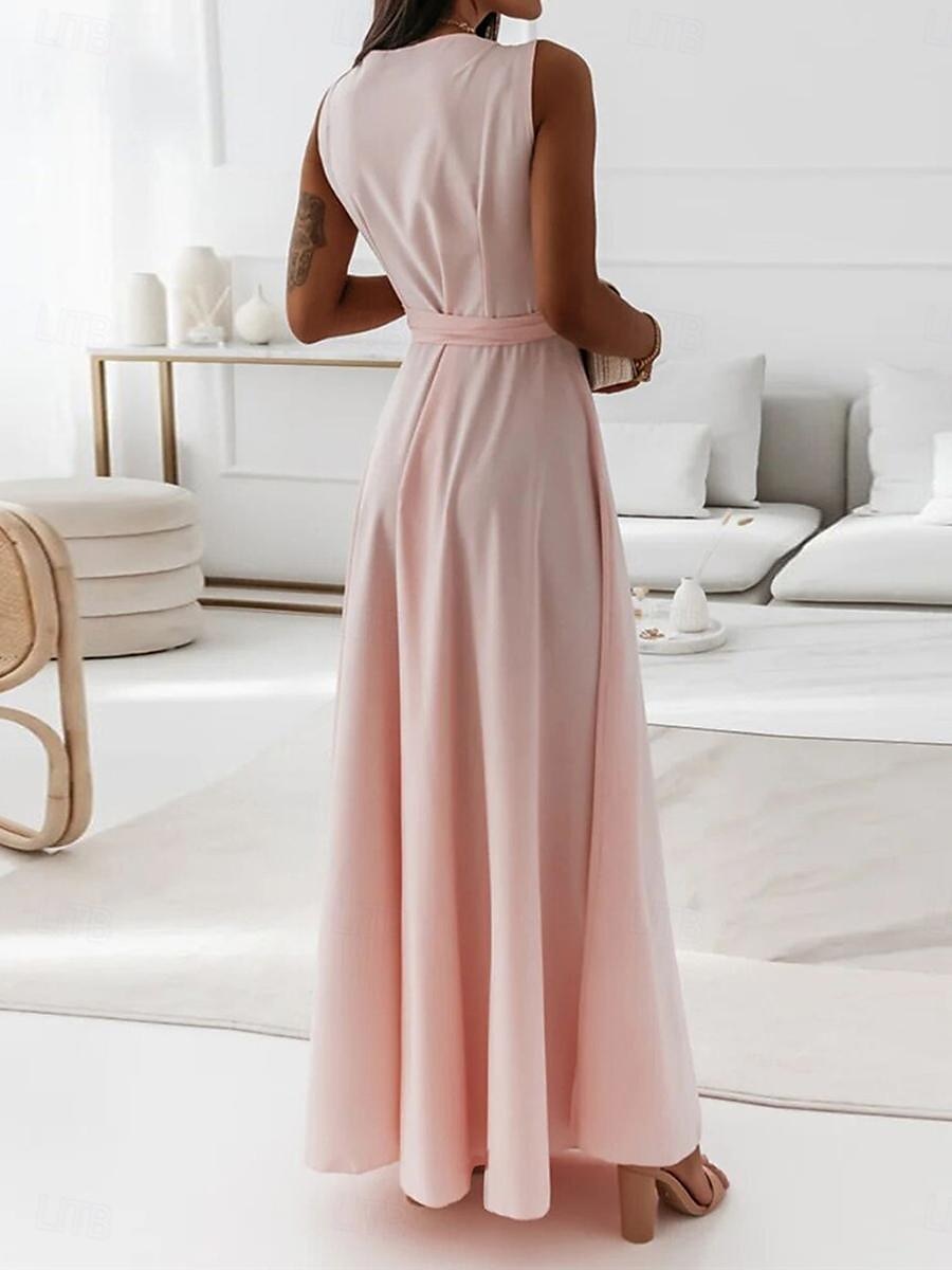 Women's Casual Dress Long Dress Maxi Dress Lace up Date Vacation Streetwear Maxi V Neck Sleeveless Pink Wine Red Color 2025 - $52.99 –P4