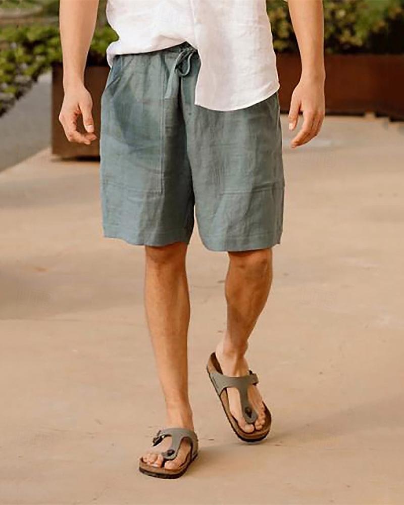 Hombre Pantalones cortos de lino Pantalones cortos de verano Pantalones cortos de playa Bolsillo Correa Cintura elástica Plano Comodidad Transpirable Corto Festivos Vacaciones Playa Mezcla de Algodón 2025 - $20.99 –P1
