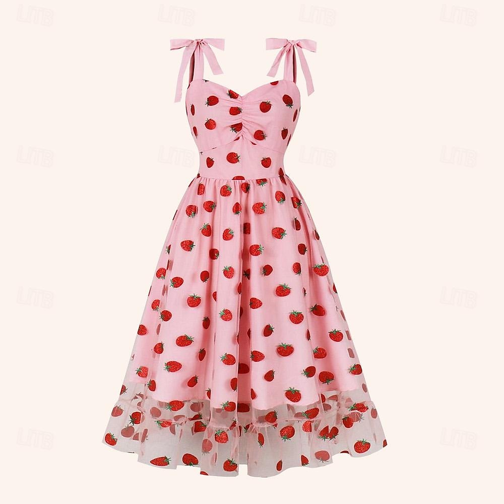 Retro / vintage Femtiotal Middag Klänningar A-Line Klänning Swing klänning Frukt Dam Datum Möhippa Vuxna Klänning Hemkomstklänningar Sommar Vår 2025 - $35.99 –P1