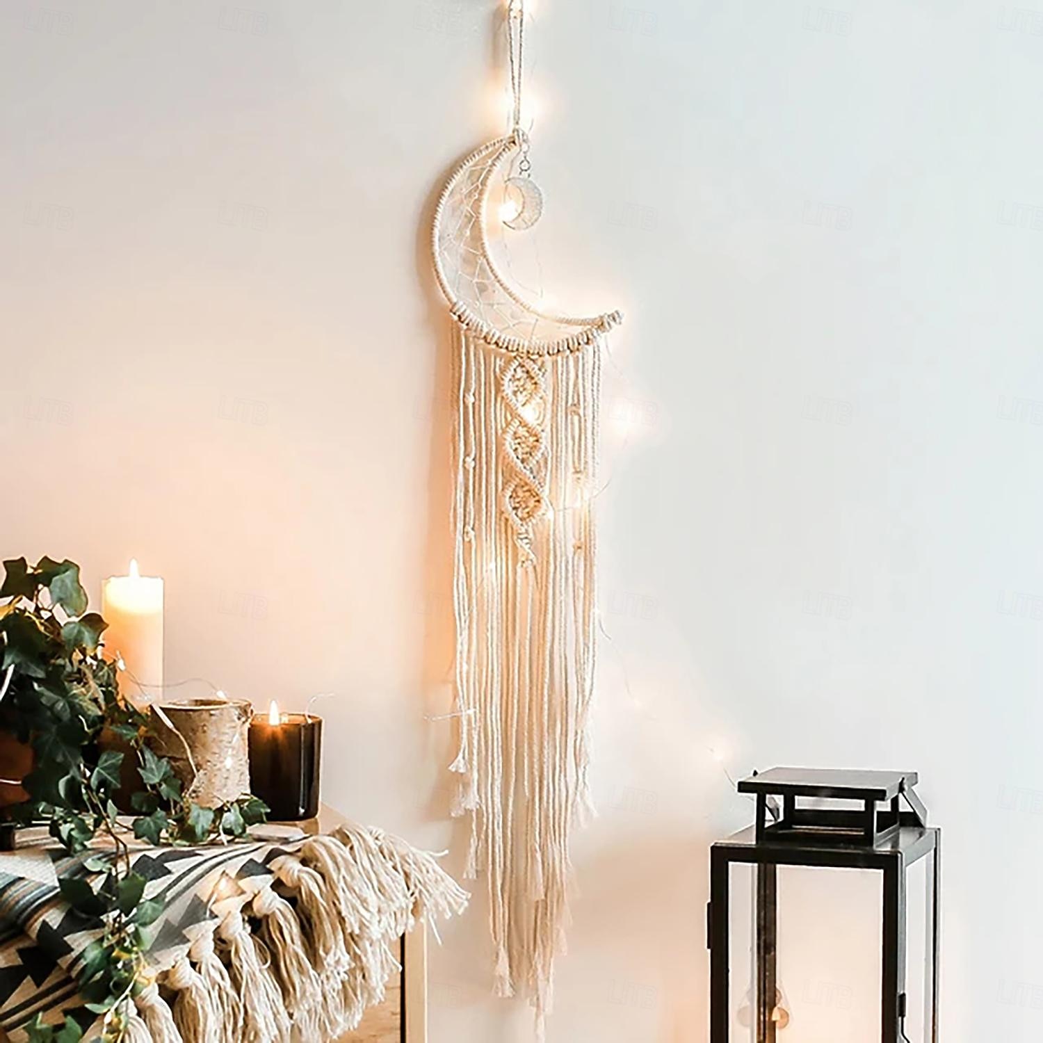 1pc Boheemse maanster dromenvangers verlichting boho macrame muuropknoping dromenvanger boho muurdecor handgemaakt geweven tapijt voor tienermeisjes jongens kinderkamer cadeau thuis appartement 2026 - $18.49 –P9