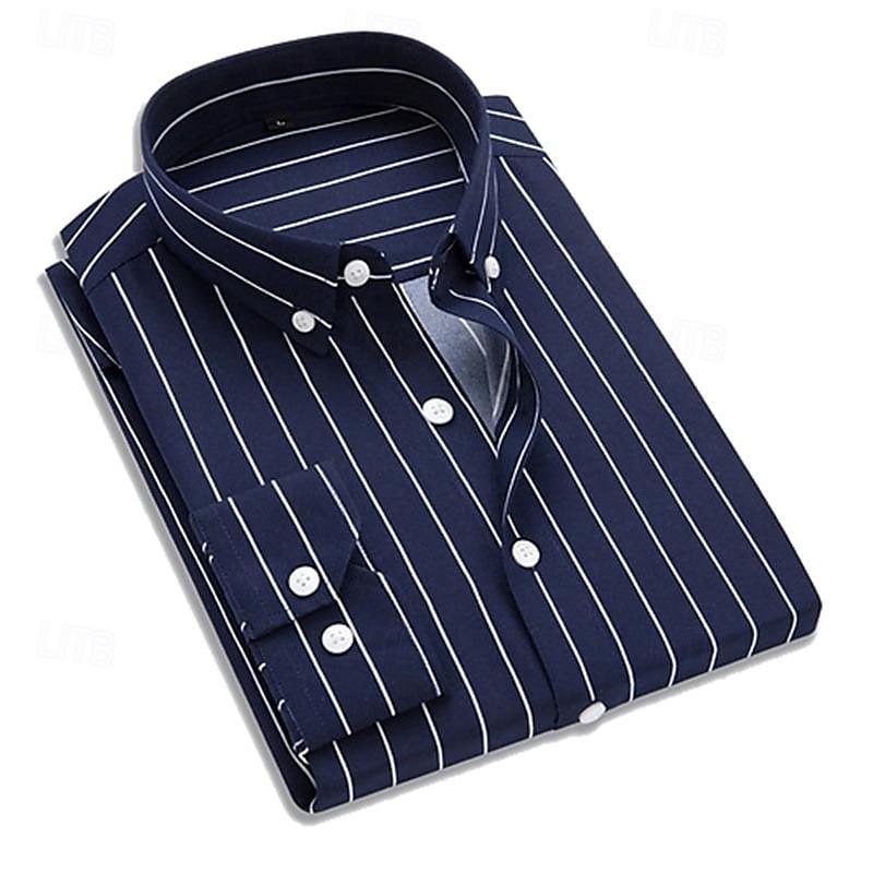 Herren Oberhemd Hemd Kragenhemd Bügelfreies Hemd Schwarz Weiß Rote Marineblau Langarm Gestreift Kragen Frühling Sommer Hochzeit Arbeit Bekleidung 2025 - $21.99 –P7