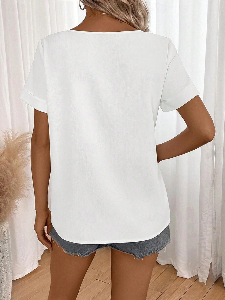 Ženská tunika Krátký rukáv Kulatý výstřih Bílá Léto Vzdušná tkanina 2025 - $22.99 –P2