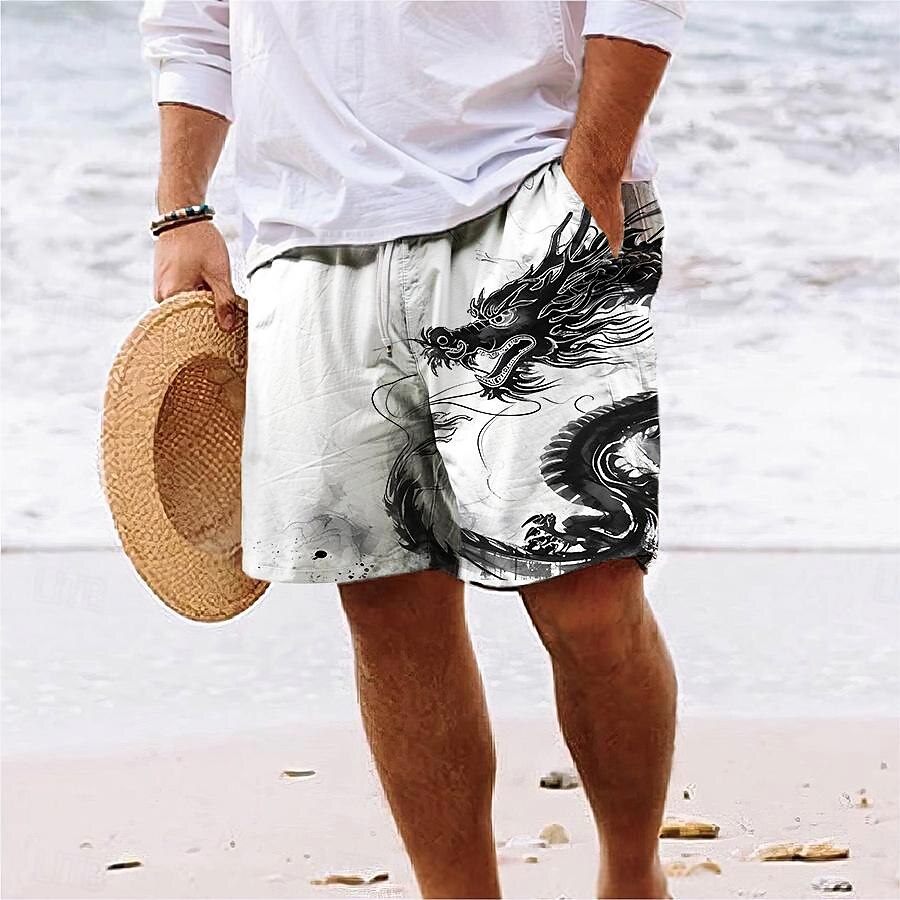 Homens Dragão Calção Justo de Natação Shorts de Natação Bermuda de Surf Cintura Média Férias Havaiana Estilo resort Férias Feriado Praia Com Cordão com forro de malha Cintura elástica Designer Roupa de 2025 por $17.99 –P3