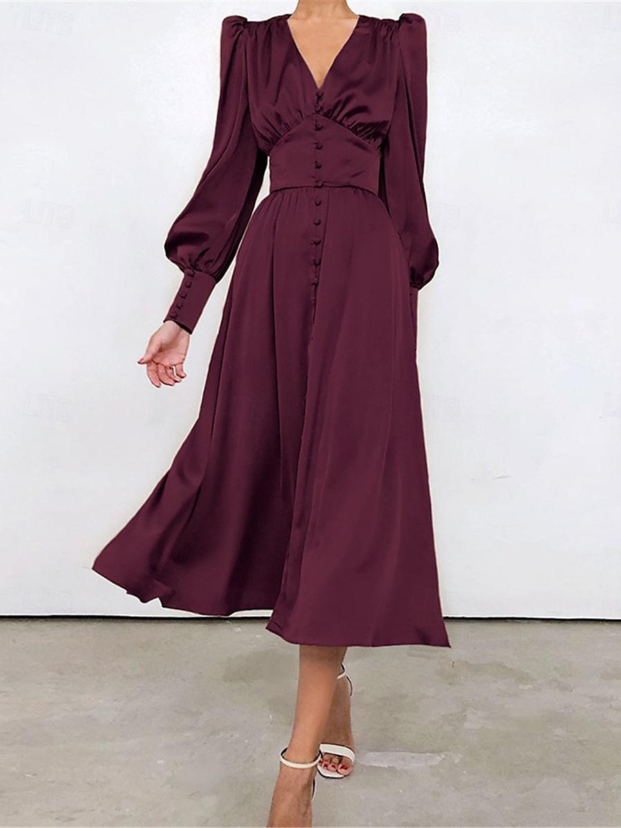 Dames Witte jurk Lange jurk maxi-jurk nappi Afspraakje Vakantie Streetwear Maxi V-hals Lange mouw Zwart Wit Blozend Roze Kleur 2025 - $60.99 -P3