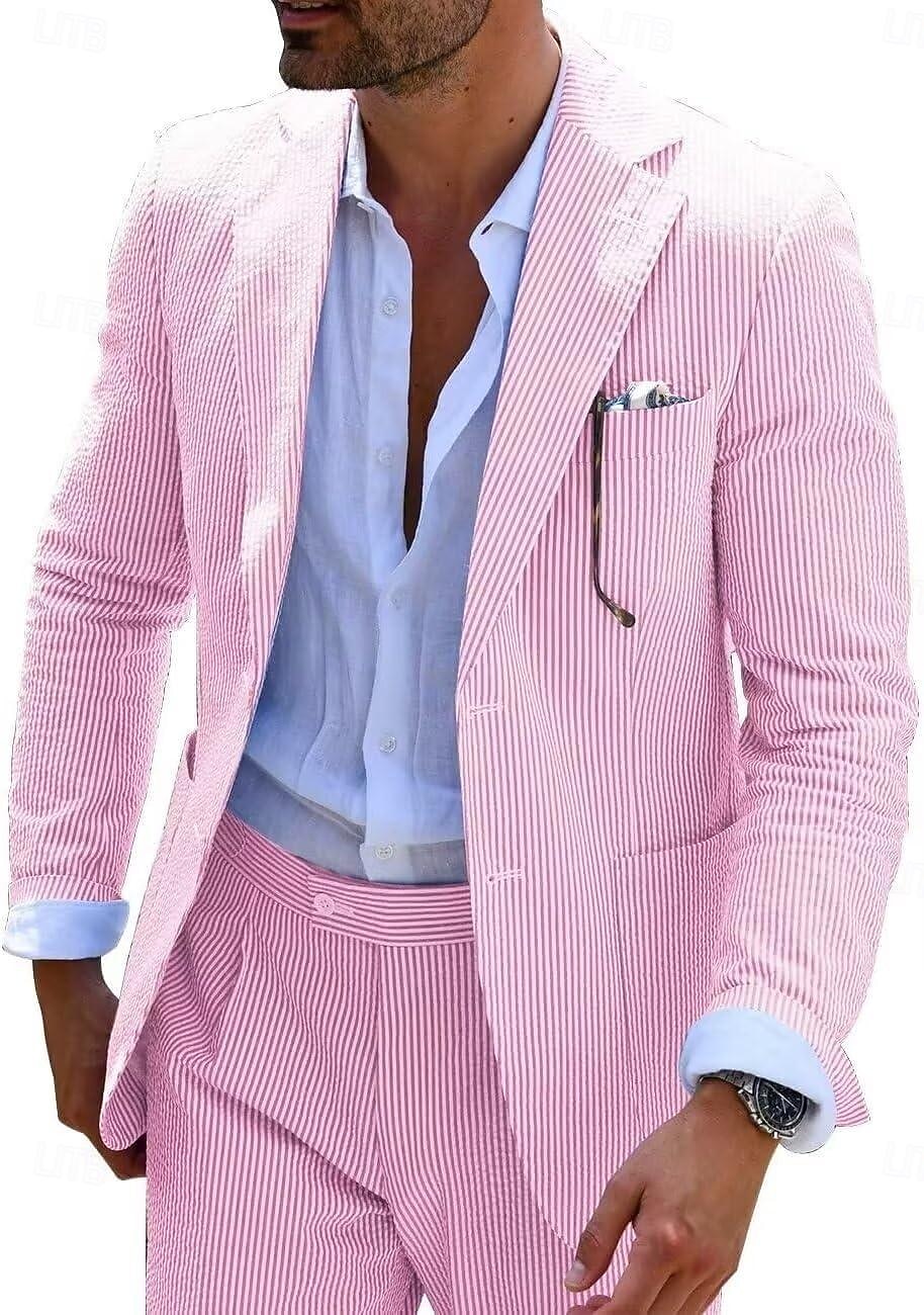 De los hombres boda en la playa Trajes Pico Rosa Azul Marino Color sólido Estándar Juego de 2 piezas Recto 2 botones 2025 - $115.99 –P4