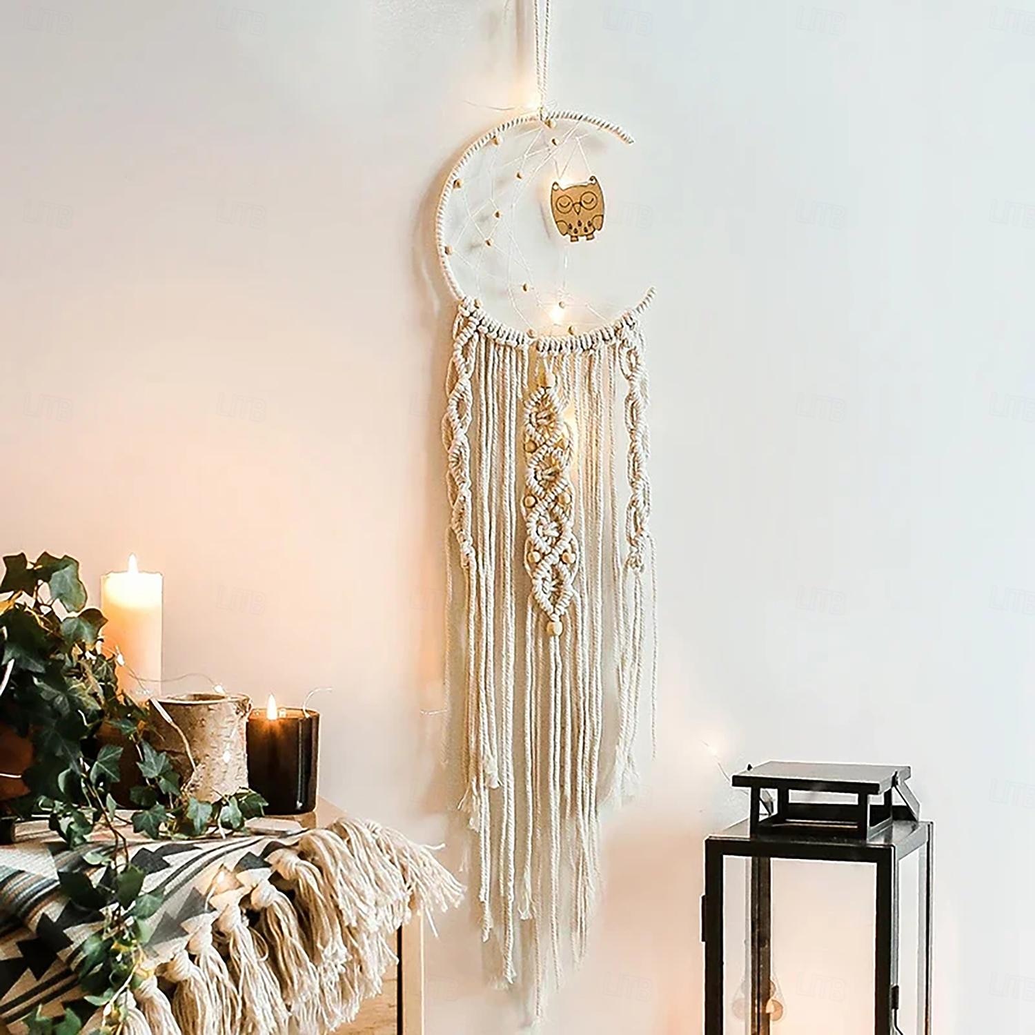 1pc Boheemse maanster dromenvangers verlichting boho macrame muuropknoping dromenvanger boho muurdecor handgemaakt geweven tapijt voor tienermeisjes jongens kinderkamer cadeau thuis appartement 2026 - $18.49 –P4