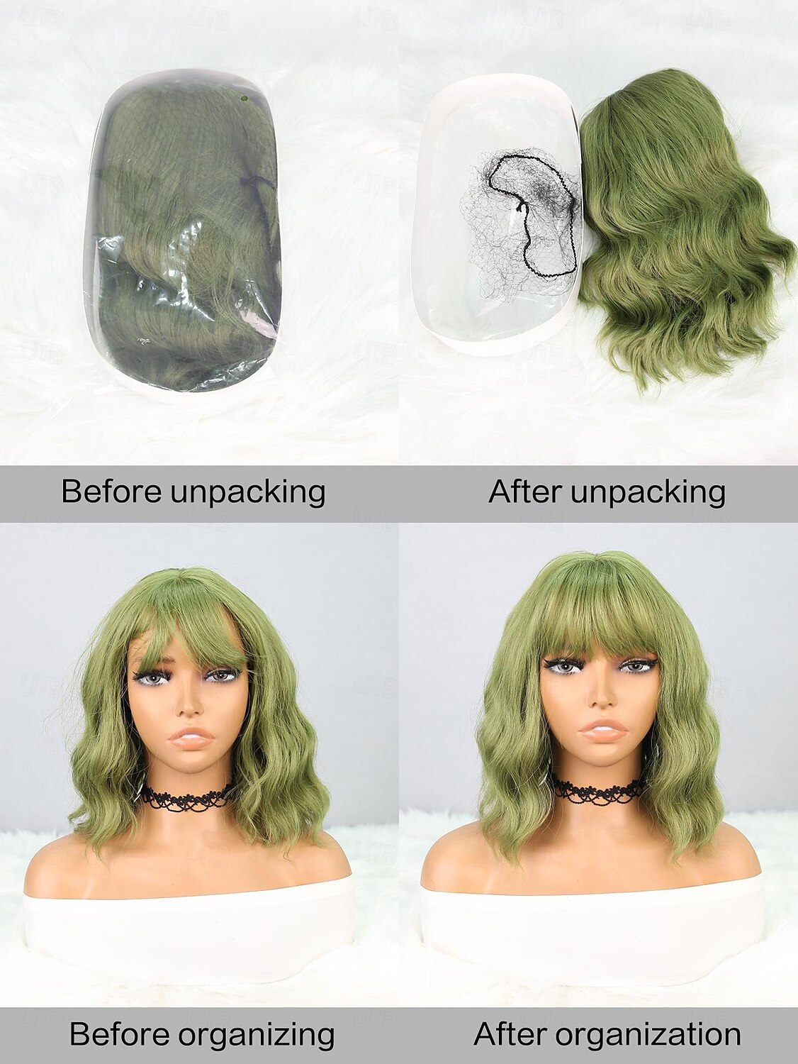 Synthetic Wig Natural Wave Bob Neat Bang Wig 12 inch Mint Green Synthetic Hair Women's Green 2025 - $17.99 –P7