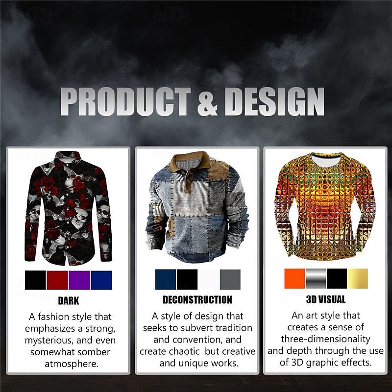 Men's Button Up Shirt Printed Shirts Long Sleeve Subcultural Vacation Party Street Spring & Summer Turndown Print Button-Down Black Red Blue Purple Fuchsia 2025 - $26.99 –P3