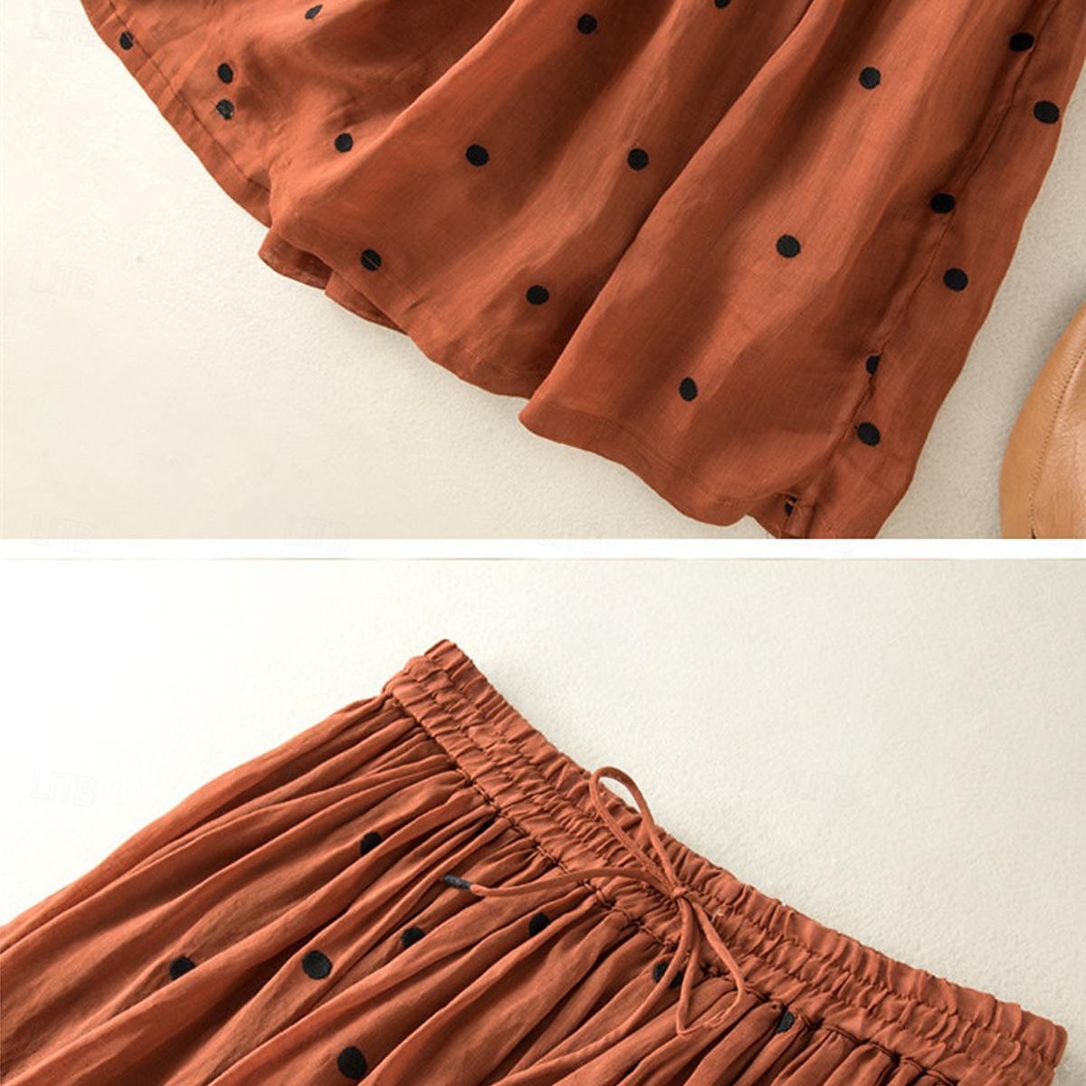 Femme Jupe Trapèze Mode Décontractées Maxi Taille haute Jupes Pois Imprimer Casual Quotidien Fin de semaine Jaune bleu marine Marron Vert Eté Coton et lin de 2025 ? $46.99 –P8
