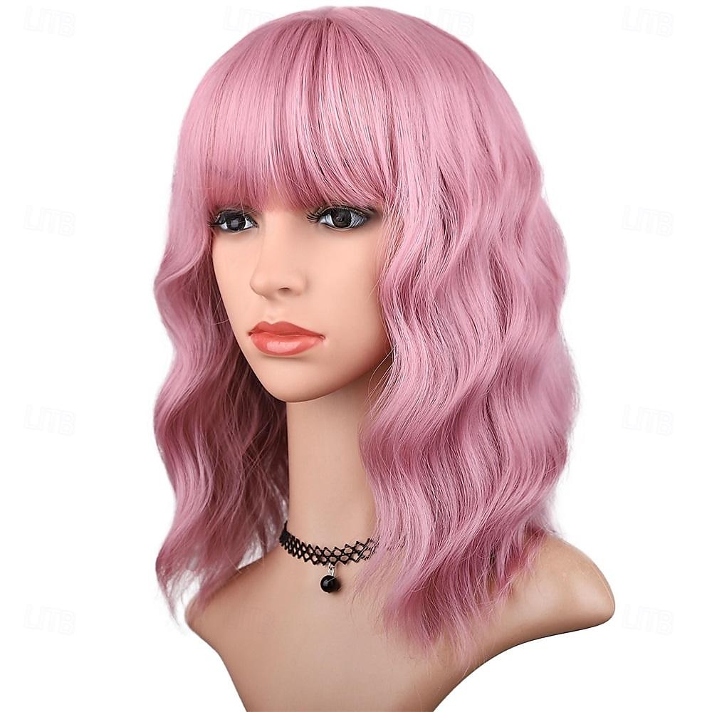 parrucca ondulata grigio argento con frangia per le donne parrucche grigie ombre lunghezza fino alle spalle parrucca riccia bob dall'aspetto naturale bianco argento con radici scure capelli sintetici del 2025 a $21.99 –P5