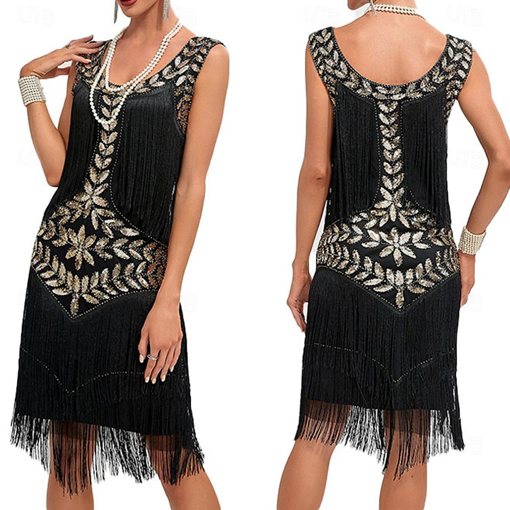 Anni Ruggenti Anni 1920 Abito da vacanza Abito Flapper Vestito Mascherata Il grande Gatsby Gentildonna Invitato al matrimonio Paillettes Frangia con nappe Per donna Halloween Carnevale Mascherata del 2025 a $43.99 –P2
