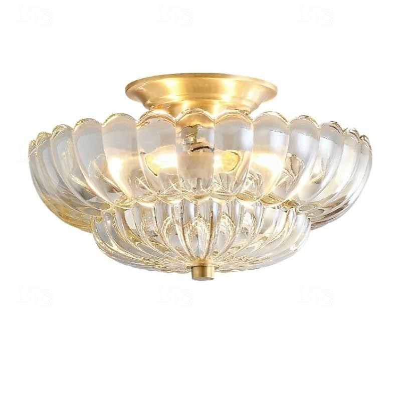 sárgaréz mennyezeti lámpa 30cm e14 3 fényes mennyezeti lámpatest üvegernyővel vintage otthoni bejárat süllyesztett mennyezeti lámpa mennyezethez közeli lámpatestek 110-240v 2025 - $227.59 –P3