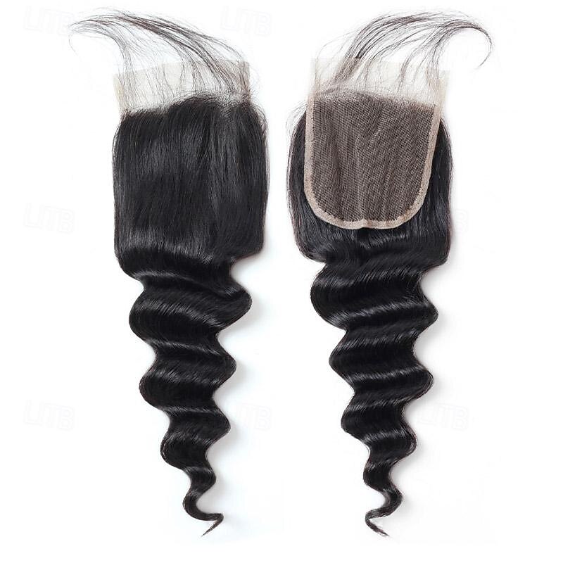 12a capelli umani sciolti fasci profondi con chiusura capelli umani vergini brasiliani 3/4 fasci con pizzo svizzero sciolto profondo nero naturale del 2025 a $217.19 –P6