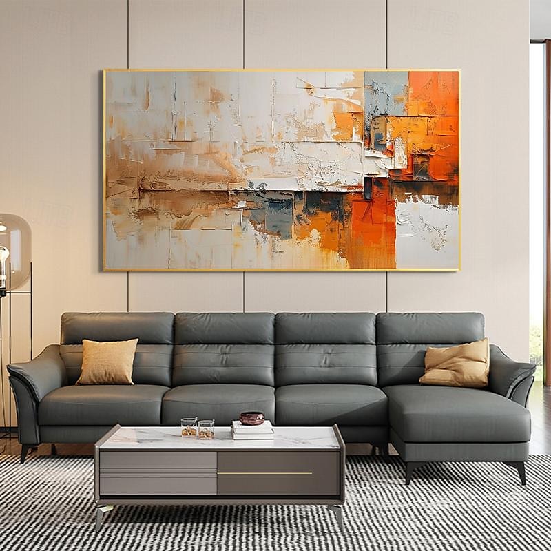 Hand Paint Abstract Orange Minimalist Oil Painting On Canvas Original ...