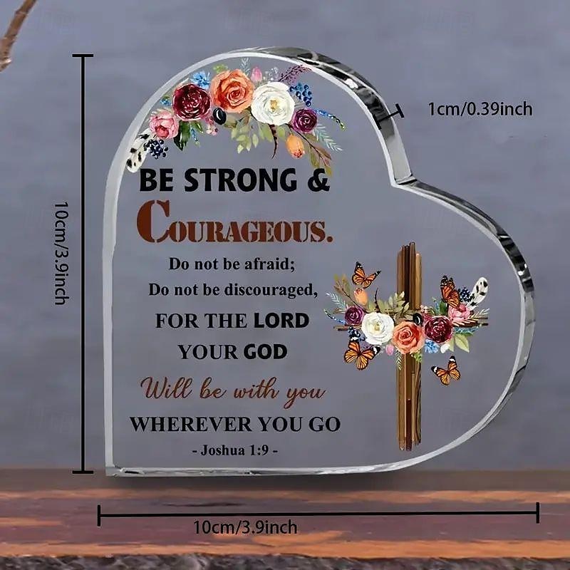 christelijke gift joshua 19 god schrift acryl plaquette wees sterk en moedig aanmoediging cadeau voor jongen meisje kruis bloem vlinder bureau hart plaque religieus cadeau voor vrouwen mannen 2026 - $9.99 –P3