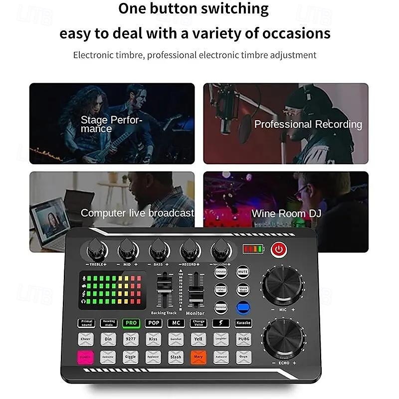 DJ-apparatuur microfoon geluidskaart console studio geluidskaart kit kabel telefoon mengcomputer live voice mixer f998 geluidskaart 2025 - $76.99 –P2