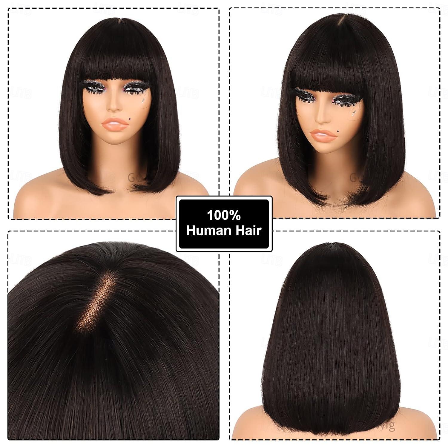 Straight Wig Human Hair With Bangs 2x1 Lace  Cut Wigs Realistic Look Scalp Bob Bangs Wigs For Women Natural Color Brazilian Human Virgin Hair Wigs 2026 - $81.99 –P2