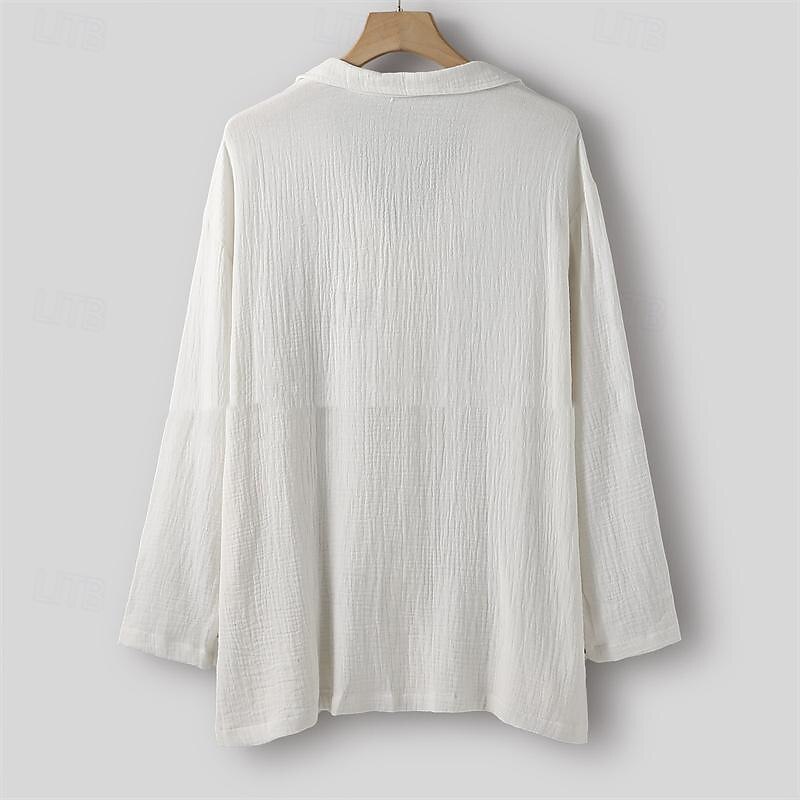 Per uomo Camicia Camicia di lino Camicia bianca di cotone Camicia Estiva Camicia da Spiaggia Camicia in cotone e lino Semplice Vacanza Camicia hawaiana Bianco Manica Lunga Collo Camp Primavera del 2025 a $27.99 –P6