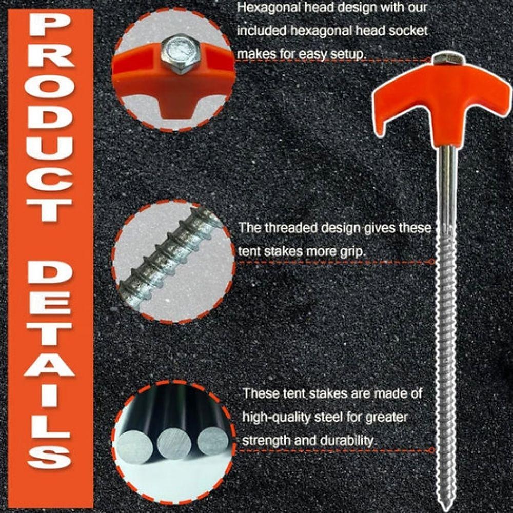 8/16pcs Screw in Tent Stakes 8" - Ground Anchors Screw in Hexagonal Spiral Glow-in-the-Dark Tent Pegs - Outdoor Night-Light Rotatable M8 Carbon Steel Hexagonal Plastic Head 20cm Threaded Tent Pegs 2025 - $23.99 –P4