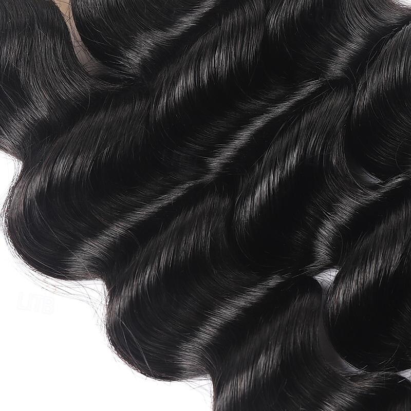 12a capelli umani sciolti fasci profondi con chiusura capelli umani vergini brasiliani 3/4 fasci con pizzo svizzero sciolto profondo nero naturale del 2025 a $217.19 –P3