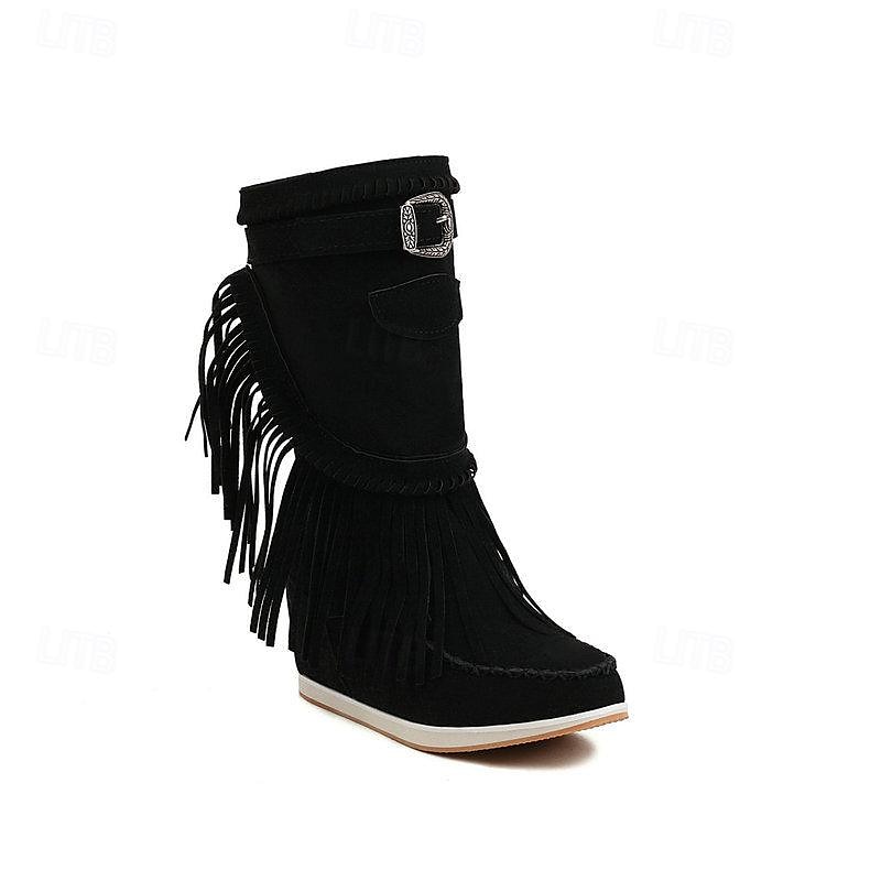 Femme Bottes Chaussures en daim Grandes Tailles Soirée Extérieur Travail Couleur unie Bottes mi-mollet Hiver Gland Talon Plat Rétro Vintage Mode Décontractées Faux suède Mocassins Noir Marron Gris de 2025 ? $64.99 –P3