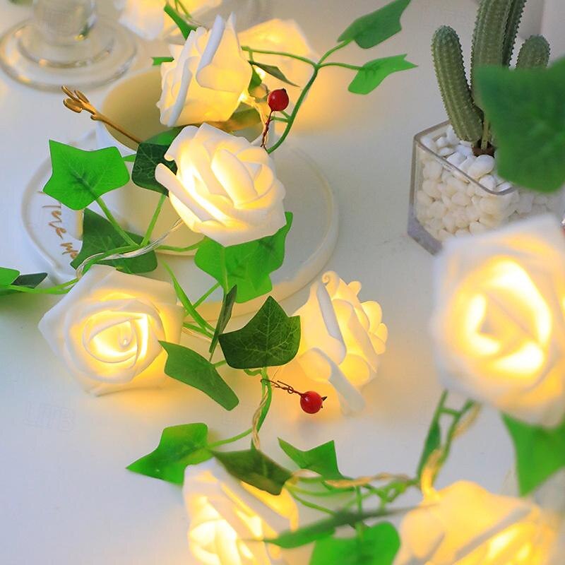 led ורד פרח קש אורות מחרוזת ולנטיינס 1.5m10led/3m20 עלה אווירה אורות מחרוזת לבית חדר שינה מסיבת חג חתונה פטיו קישוט חצר מתנה 2025 - $12.49 –P6