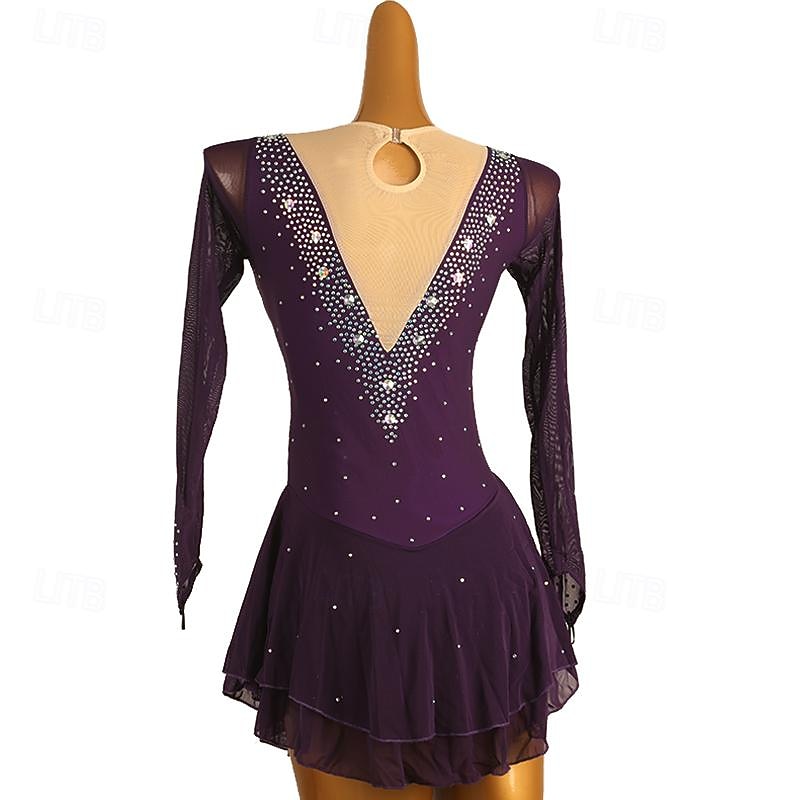 Vestido de patinaje artístico Mujer Chica Patinaje Sobre Hielo Vestidos Morado Retazos Malla Alta elasticidad Entrenamiento Competición Ropa de Patinaje Clásico Cristal / Strass Manga Larga Patinaje 2026 - $152.99 –P2