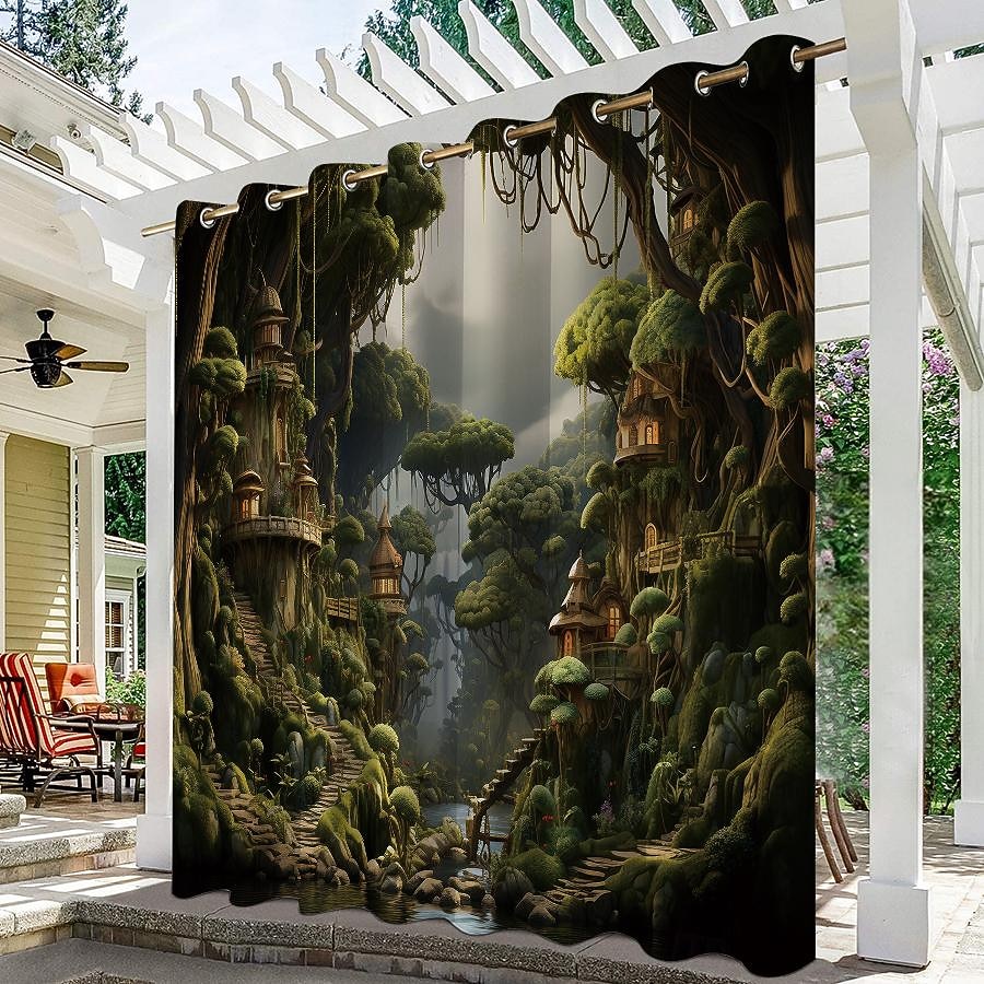 водонепроницаемые наружные шторы для уединения, уличные шторы, раздвижные шторы для патио, шторы для перголы, люверсы, грибной лес для беседки, балкона, крыльца, вечеринки 2025 - $32.99 –P7