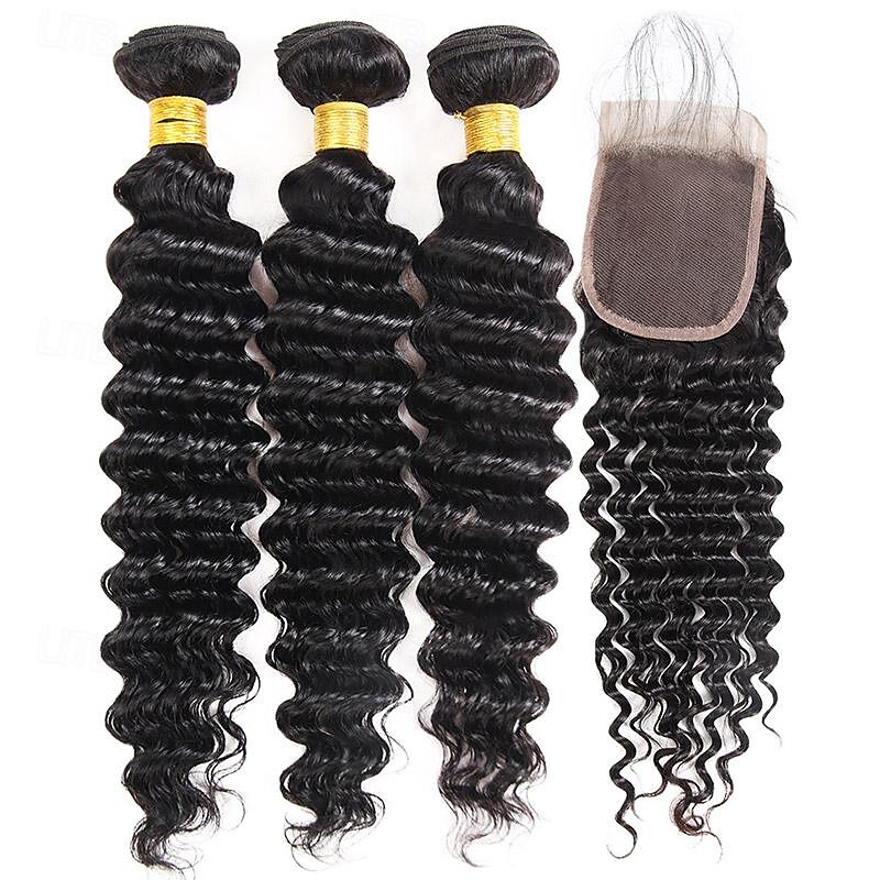 ishow capelli onda profonda fasci di capelli umani con chiusura frontale hd estensione del tessuto dei capelli brasiliani del merletto fasci di capelli 3/4 fasci di capelli con chiusura del 2025 a $217.19 –P2