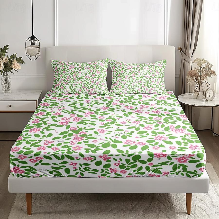 Floral Spring Fitted Sheet Set Ultra Soft Breathable 100% Cotton Silky Bed Sheets Deep Pocket Bedding Sheets 3 Piece Queen King Size 2025 - $42.99 –P8