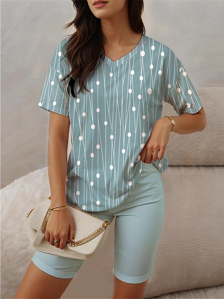 Women's T Shirt Loungewear Set V-Neck T-Shirt and Shorts Tropical Palm Leaf Print Pink Gradient Comfort Stretch Fabric Sleepwear Casual Home Clothing Spring Summer Multiple Sizes 2025 - $29.99 –P3