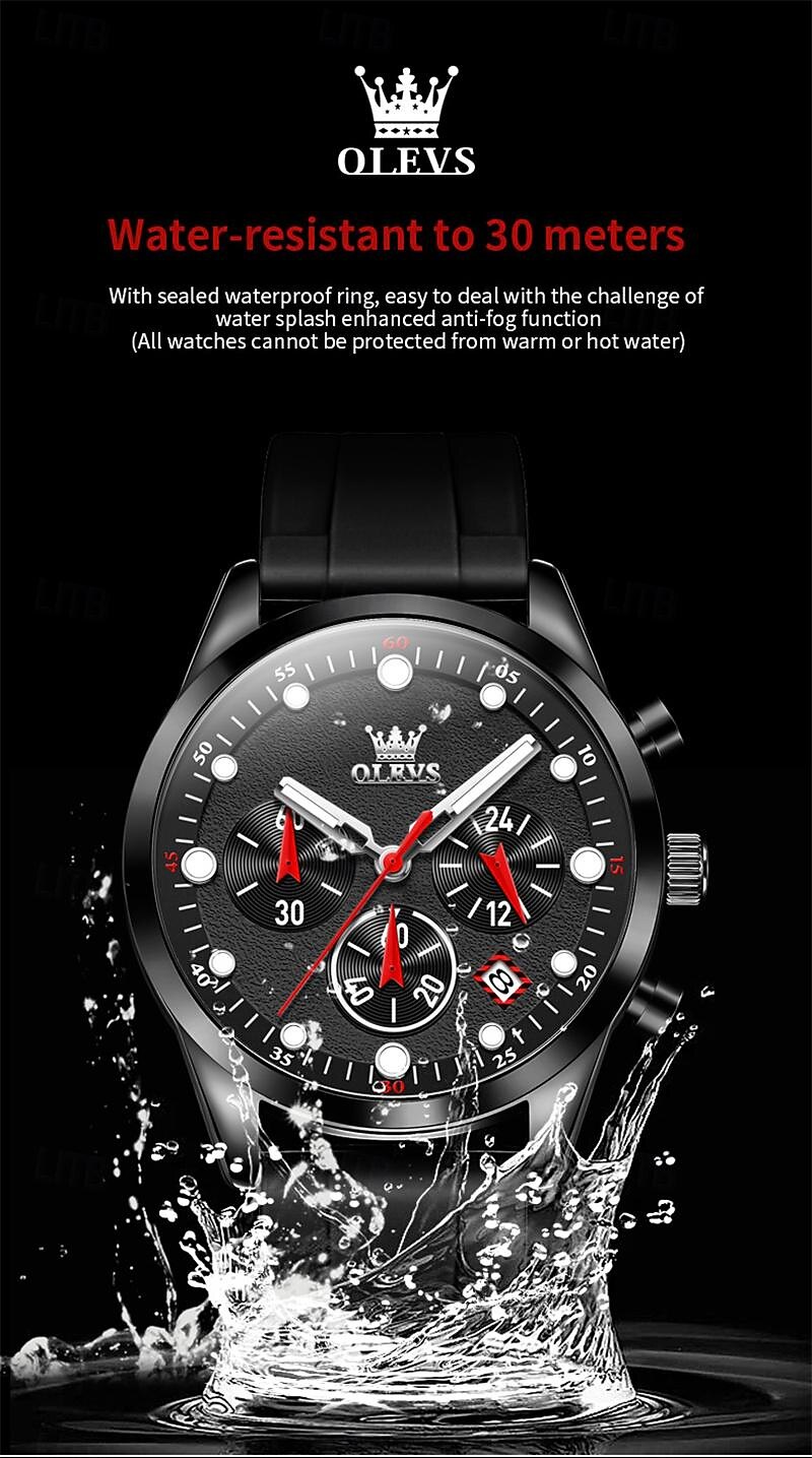 2024 Nieuwe Olevs Merk Heren Horloges Chronograaf Kalender 24-Uur Aanduiding Quartz Horloge Drie Ogen Zes Handen Waterdichte Sport Heren Polshorloge 2026 - $35.99 –P4