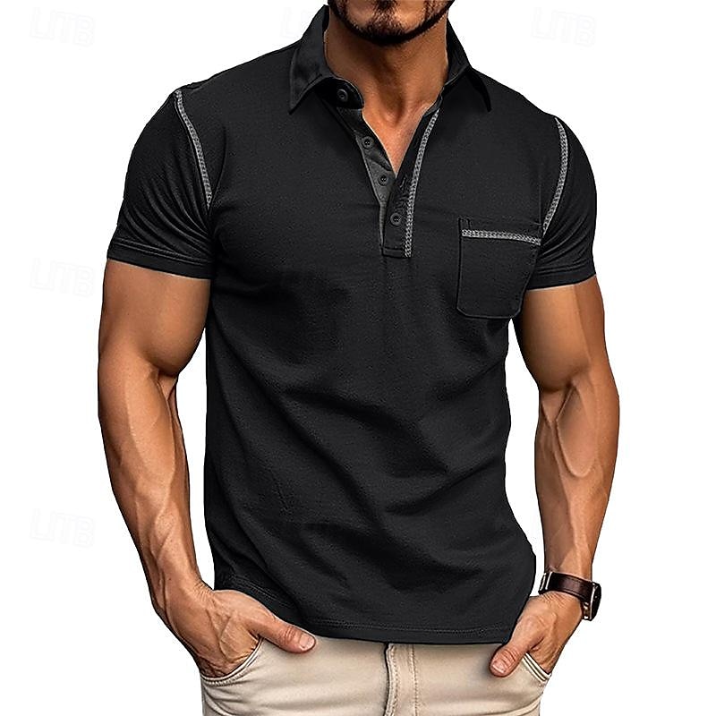 Herren Poloshirt aus Baumwolle Golfhemd Arbeit Casual Kargen Kurzarm Basic Modern Farbblock Patchwork Taste Frühling Sommer Regular Fit Wein Dunkelgrau Schwarz Weiß Königliches Blau Grün Poloshirt 2025 - $18.99 –P7
