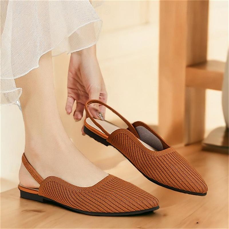 Women's Sandals Flats Plus Size Flyknit Shoes Outdoor Work Daily Striped Flat Heel Pointed Toe Classic Casual Comfort Walking Knit Loafer Elastic Band Almond Black Yellow 2025 - $34.99 –P13