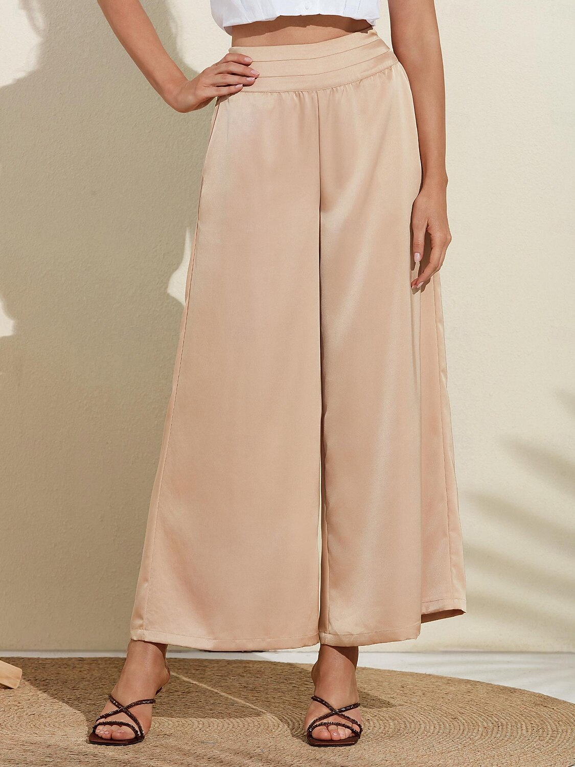 Lässige Hose mit weitem Bein aus Satin 2025 - $36.99 –P1